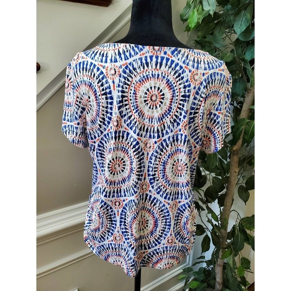 Ruby Rd. Women's Blue Rayon Round Neck Short Sleeve Casual Top Blouse Size PL - Picture 8 of 11